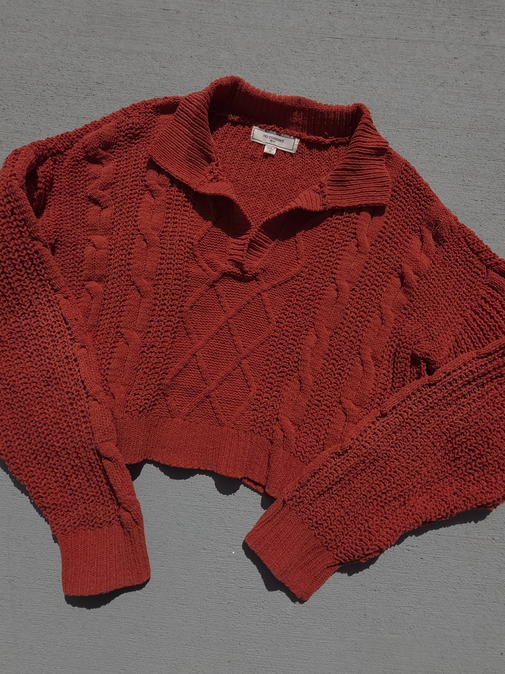 No Comment Womens Rust Orange Crop Suede Knit V-Neck Fall Sweater Size Medium